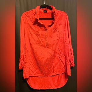 Red High low button sleeve blouse